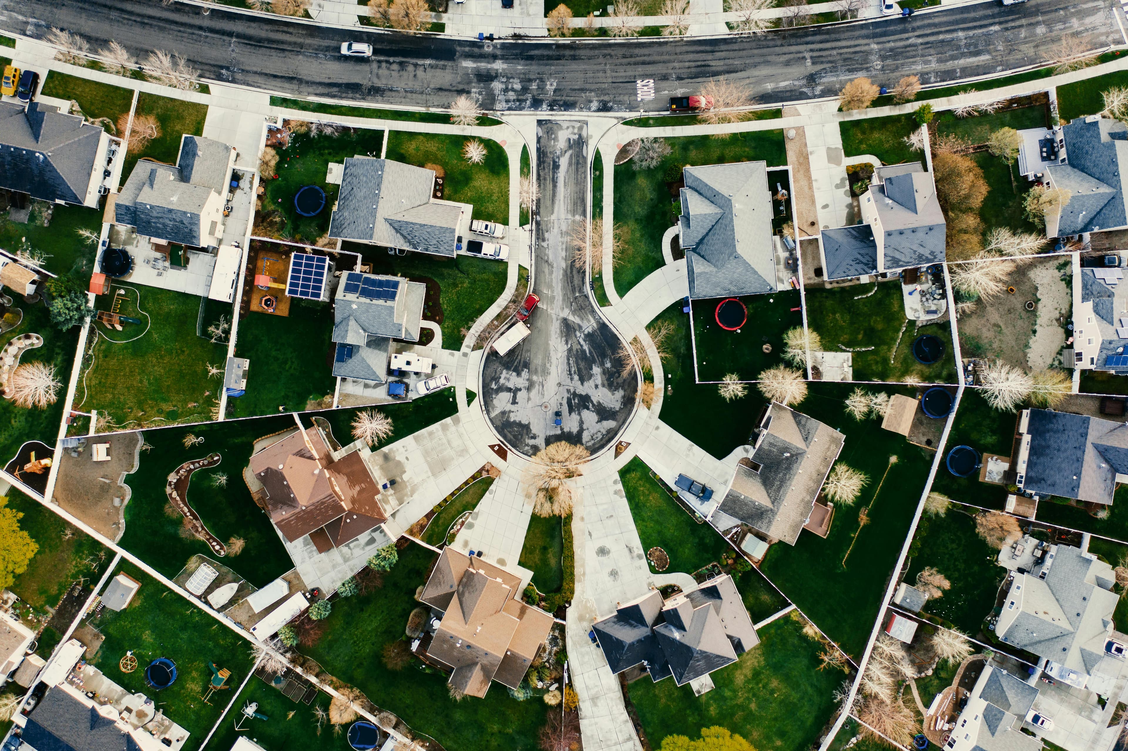 Suburban neighborhood aerial view